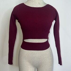 Aritzia Wilfred Ribbed Knit Long Sleeve Crop Top with Cut Out